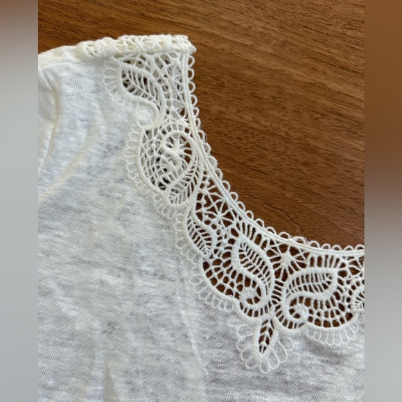 Sézane White Linen Mina Tee Shirt Reversible Lace V Neck or Round Medium - Picture 3 of 7